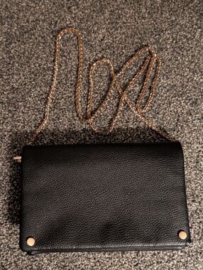 Street Level Black Crossbody Bag with Gold Chain Strap